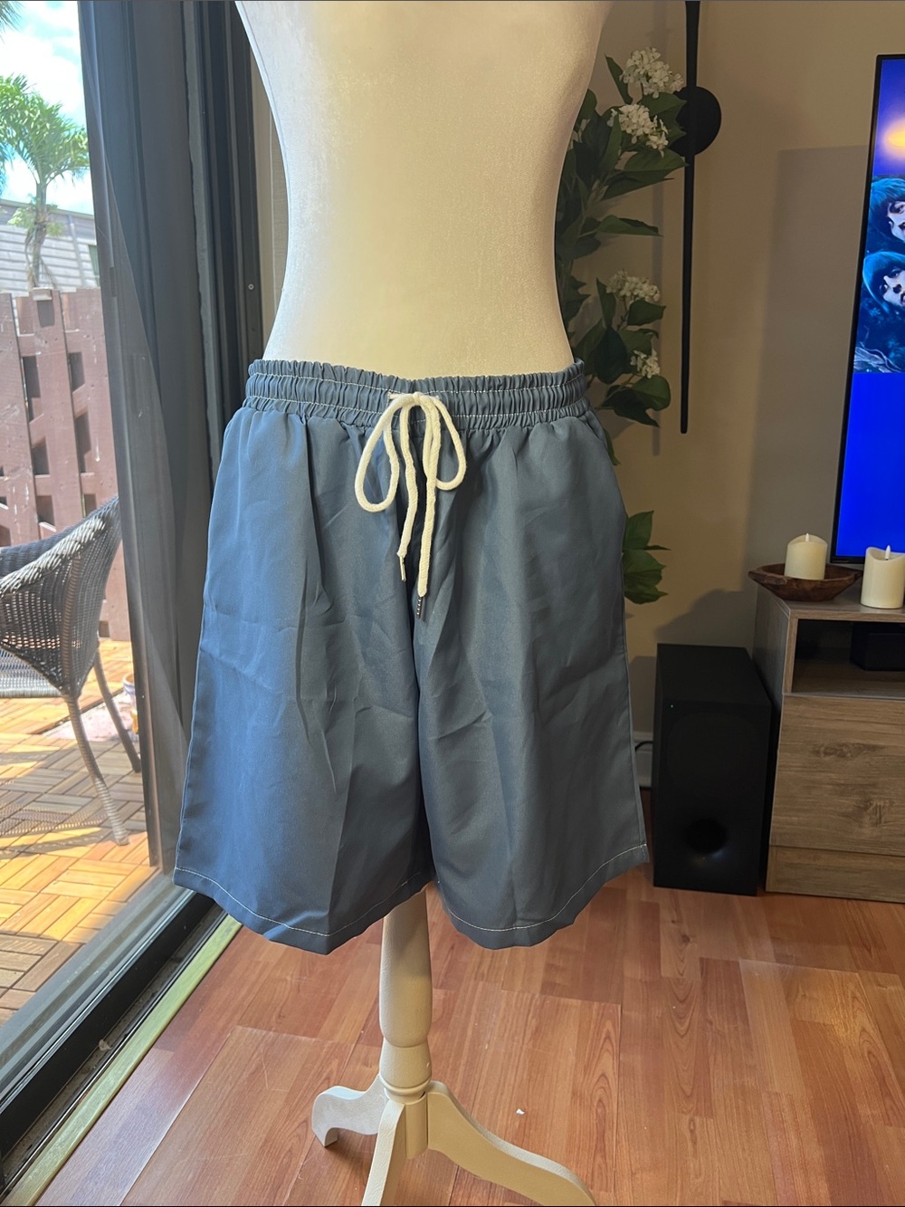 SHEIN Men's Slate Blue Elastic Waist Drawstring Athletic Shorts